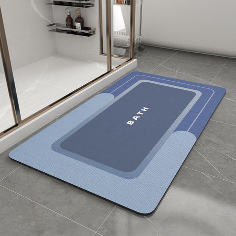 Tapis de Bain Diatomite Bleu Marine 60x90cm, 5.5mm Ultra-Absorbant, Antidérapant à Séchage Rapide, Idéal pour Salle de Bain (1/5)