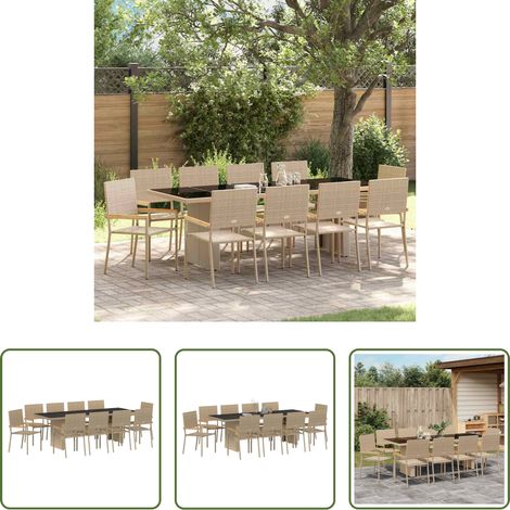 Garten Tisch - Garten Essgruppe 11 pcs Beige Poly-Rattan (1/5)