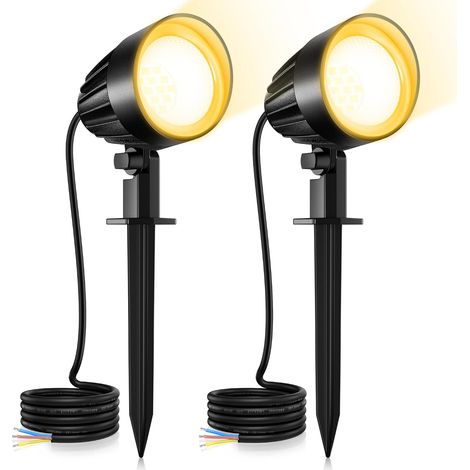 Spot Jardin LED Extérieur avec Piquet 7W Blanc Chaud 3000K Lot de 2 500 lumens, Corps en Aluminium, IP66 Étanche, Tension d'Entrée 85-265V, 50-60Hz, Câble 90cm, Éclairage paysager chemin arbre (1/5)