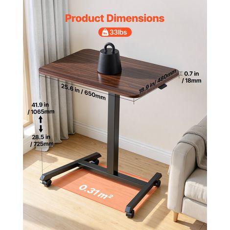 Bureau Assis-Debout Réglable en Hauteur 650x480 mm Bureau Mobile, pour Télétravail, Ordinateur Portable et Maison, 4 Roulettes Pivo… (1/5)