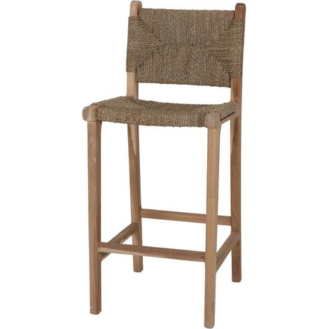 AUTRES Tabouret haut en bois et fibre marine avec un style méditerranéen - modèle 070 - naturel (1/4)
