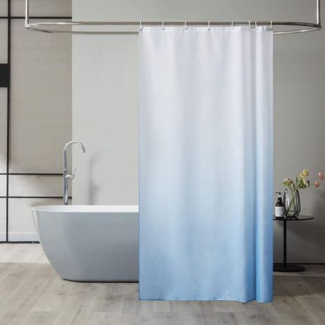 Kleiner Duschvorhang für Eckbadewanne, wasserdicht, schick, hellblauer Farbverlauf, 120 x 200 cm, lang, schimmelresistent, Polyestergewebe, Badezimmervorhänge, pflegeleicht, maschinenwaschbar, mit 8 H (1/4)