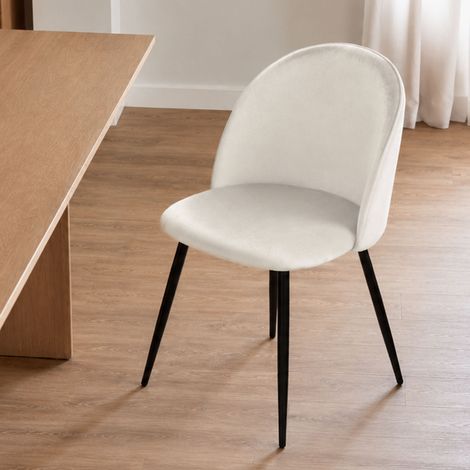 Dmora - Stuhl Achito, Sessel mit Samtbezug, gepolsterter Esszimmerstuhl, Besprechungssitz, 51x54h82 cm, Elfenbein (1/5)