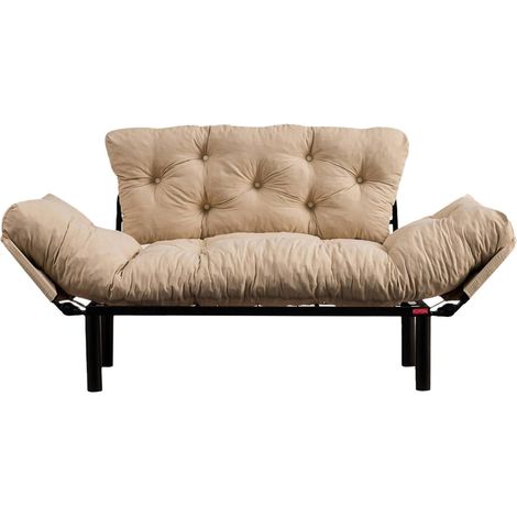 Divano Letto 2 Posti Guchol, Contenitore, Reclinabile, Posti a Sedere 2, 155x70 cm Bianco Crema