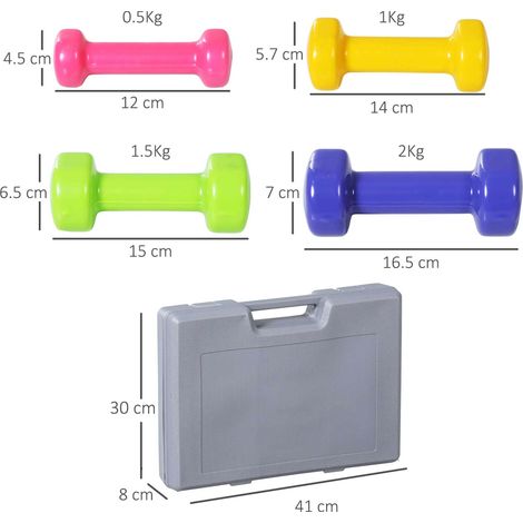 Set di manubri con valigetta, 4 coppie da 0,5 a 2 kg, grigio, HAVRYA (1/5)