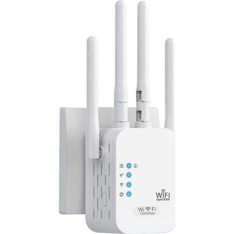 1200 Mbit/s 5G + 2,4G Dualband-WLAN-Repeater, WLAN-Signalverstärker, 4 Antennen, 2 RJ45-Anschlüsse, Repeater-/Router-Modus