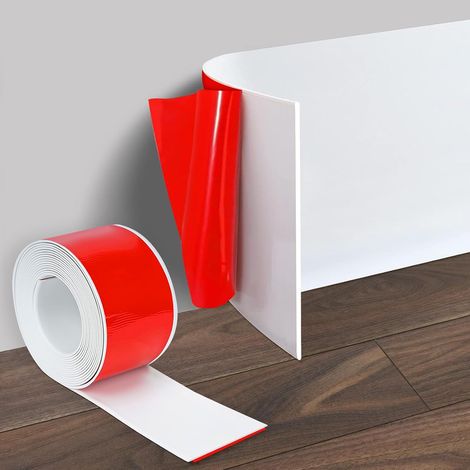 Plinthe auto-adhésive, 10cm x 10 mètres PVC plinthe souple, plinthe flexible, plinthe décorative, plinthe coudée, facile à couper, plinthe plate pour salon, salle de bain, cuisine, blanc (1/5)