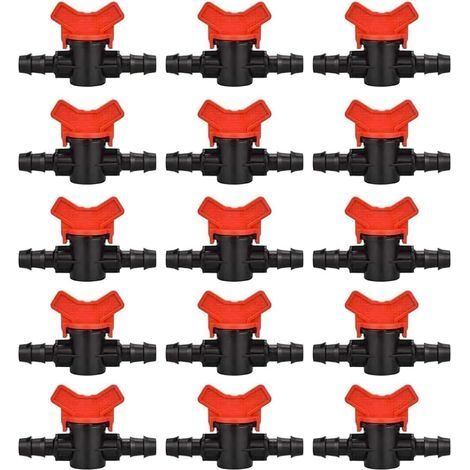 Lot de 15 Vanne Commutation d'Irrigation, Robinet d'arrosage goutte à goutte 16mm, valve 16 mm (1/4)