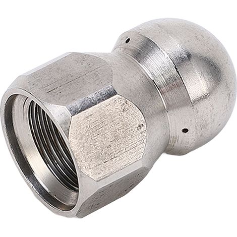 Buse de nettoyage haute pression 5000 PSI pour le débouchage de canalisations, buse de nettoyage à jet d'eau en acier inoxydable, tête sphérique, 1 orifice avant, 3 orifices arrière, filetage G3/8 po (1/5)