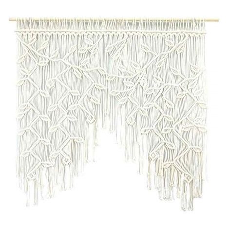 Rideau court en macramé – Style bohème – Fait main – 100 x 100 cm – Beige – Idéal pour le salon, une porte ou comme séparateur de pièce (1/5)