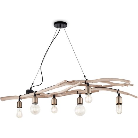 Sospensione Industrial-Minimal Driftwood Legno Marrone 6 Luci E27 (1/3)