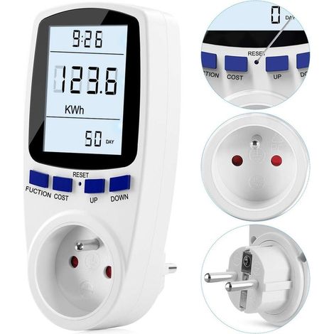 AC 185V 264V Energy Meter, Energy Consumption Meter, Electricity Usage Monitor Plug with LCD Screen (Single Tariff), 15773mm (1/2)