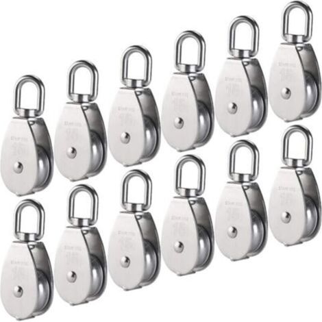 12 Pieces M15 Stainless Steel 304 Single Pulley, 15MM Single Pulleys Block Roller, Crane Swivel Hook Smooth Wire Rope Cable Loading 77lbs/35Kg (1/5)