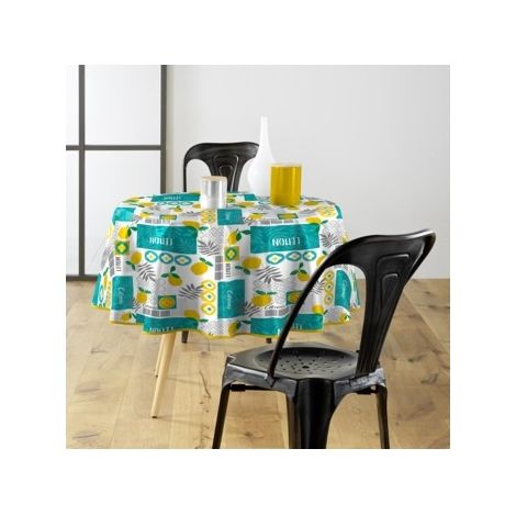 Toile cirée ronde - Diamètre 160 cm - Citrons - Multicolore (1/3)
