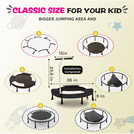 Trampolín infantil de 91 cm con barra de apoyo, de acero, negro y blanco HAVRYA (1/2)