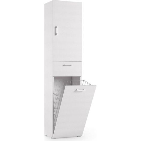 Dmora Armadio multiuso Escolzia, Mobile lavanderia lineare a 2 Ante, Colona da bagno con cestello portabiancheria, 100% Made in Italy, Cm 45x32h195, Bianco, con imballo rinforzato (1/5)