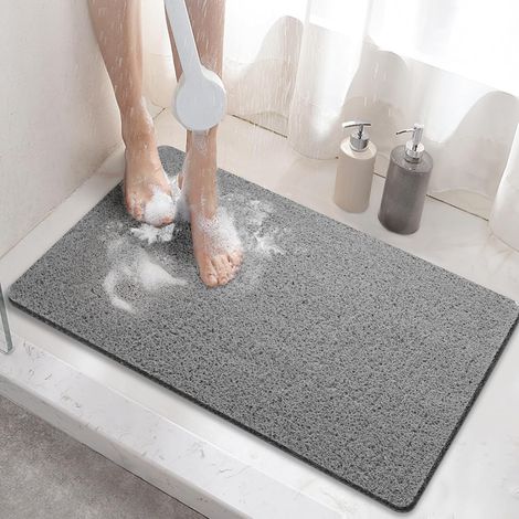 Tappetino doccia antiscivolo, tappetino da bagno antiscivolo 60x40 cm, tappetino da bagno in luffa morbida in PVC per il bagno, asciugatura rapida, grigio (1/5)