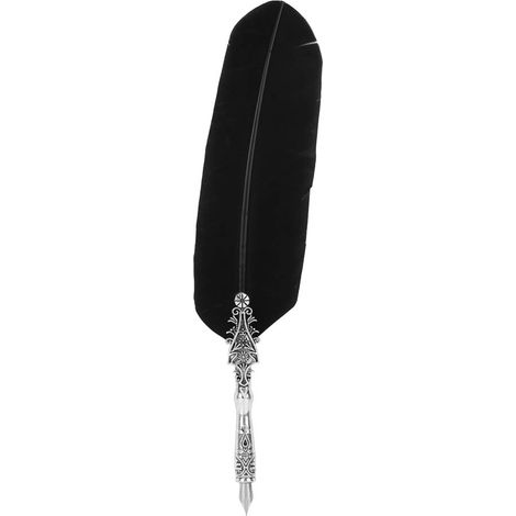 Plume d'écriture vintage classique, stylo plume signe calligraphie plume d'oie trempée encre noire. (1/5)