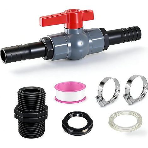 PVC-Kugelhahn, PVC-Kugelhahn mit 1 1/4" (32 mm) Schlauchanschluss, Pool-Absperrventil, Poolventil mit 2 Schlauchschellen, Pool-Absperrventil (1/5)