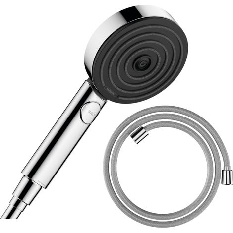 Hansgrohe – Pommeau de douche 105mm – 3 jets : PowderRain, IntenseRain, Massage – Limiteur de débit – Flexible Designflex 160 cm chromé