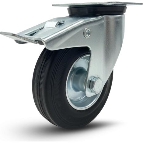 RUOTA GIREVOLE CON FRENO 125mm ROTELLA SILENZIOSA PIROETTANTE IN GOMMA, PER CARRELLO CARICHI PESANTI MOBILI,ELETTRODOMESTICI, BANCHI DA LAVORO