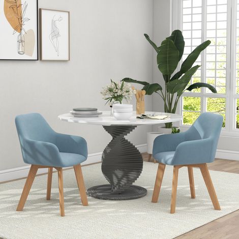 Lot de 2 chaises de salle à manger fauteuil assise rembourrée en tissu effet velours pieds en bois bleu design moderne