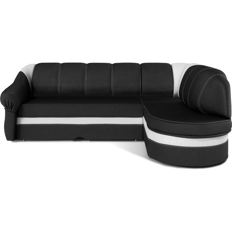 Canapé d'angle droit convertible BENANA 250 cm noir et blanc avec coffre de rangement