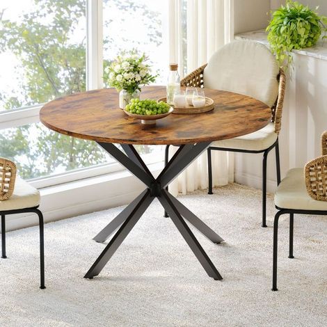 Table à Manger ronde style industriel pieds en X finition brun vintage noir format généreux (1/5)