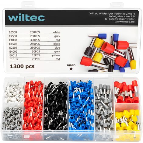 Wiltec Aderendhülsen Set 1300-tlg. 0,5-10 mm² isolierte Kabelendhülsen, Isolierhülsen für Drahtverbindung, Single- und Zwillings-Aderendhülsen (1/5)