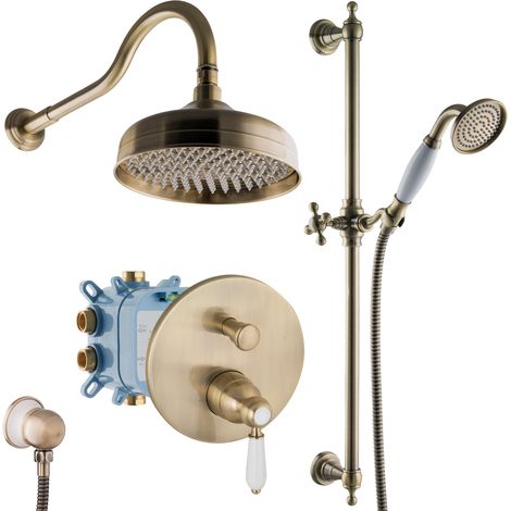 PaulGurkes Ensemble de Douche Rétro Antique à Encastrer en Laiton Bronze (1/5)