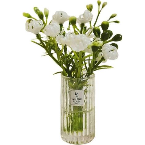 Fleurs miniatures pour maison de poupée avec vase, échelle 1:6 ou 1:12. Accessoires pour bouquets de maison de poupée. Mini composition florale.-White (1/5)