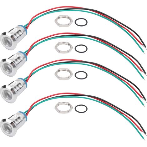 Indicateur LED Indicateur Laiton chromé Indicateur précâblé étanche Lumière en métal pour contrôle par ordinateur de voiture rouge verte 4 en (1/5)