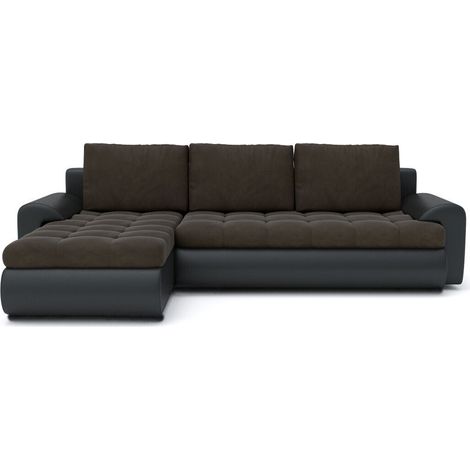 Tokyo Left Hand Facing Velvet Fabric Corner Sofa Bed - Brown & Black