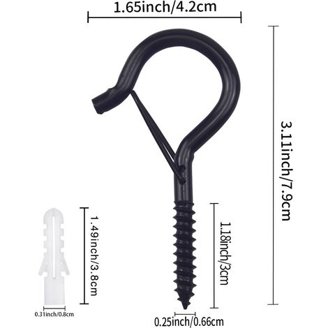 Lot de 12 crochets à vis de type Q pour guirlandes lumineuses d'extérieur, noirs. (1/5)