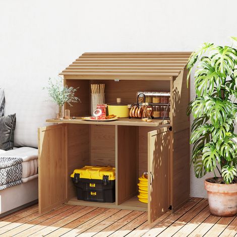 Armoire de rangement de jardin avec table pliante - bois de sapin - 110 x 54 x 136 cm - armoire à outils avec toit - brun - Moderne