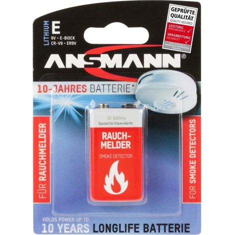 ANSMANN Rauchmelder Extrem Lithium Batterie 9V E-Block, 1 Stück