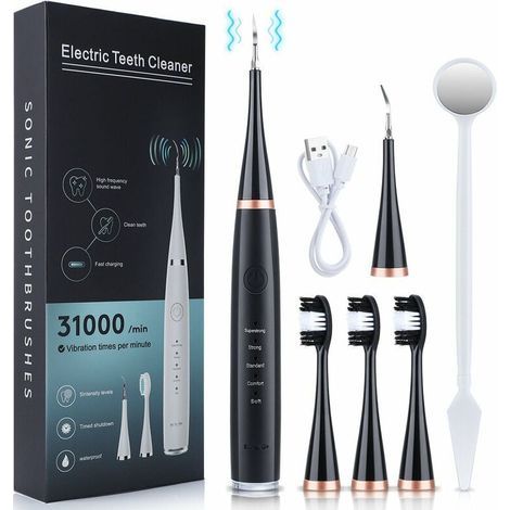 Détartreur dentaire à ultrasons, détartrant, détartreur dentaire, appareil de beauté des dents, nettoyant anti-tartre - noir (1/4)