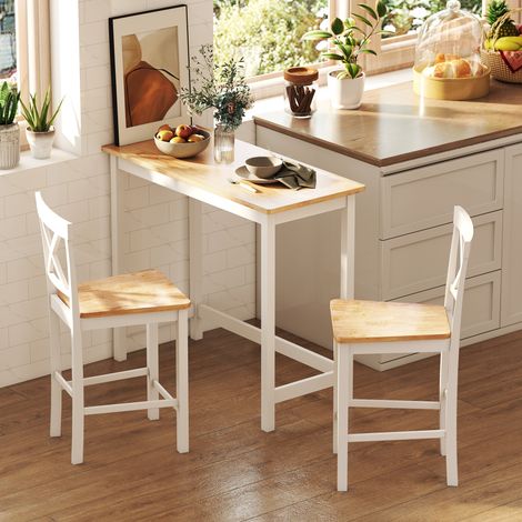 Table de bar, bois naturel + blanc, espace pour 2 personnes, compacte, aspect chêne (1/4)
