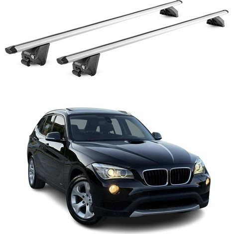OMAC Barres de toit aluminium certifiées TÜV pour BMW X1 E84 F48 2009-2022 – Pour rails de toit intégrés – Rainure en T – Charge max 100 kg – 2 antivols Argent (1/5)