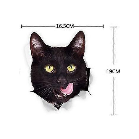 1 Stück (Schwarze Katze mit herausgestreckter Zunge [16,5 x 19 cm]) 3D-Katzen-Wandaufkleber – Lustige Deko-Aufkleber – Kühlschrank