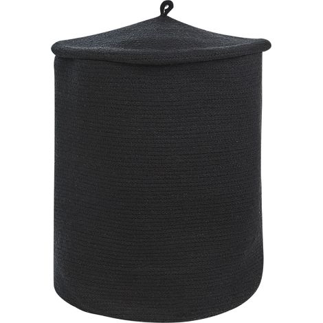 Cesta de algodón negro 52 cm patrón a rayas tapa accesorio boho Silopi
