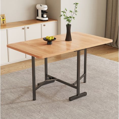 Mesa de comedor extensible 120x80 cm roble blanco americano MDF plegable con almacenaje (1/5)