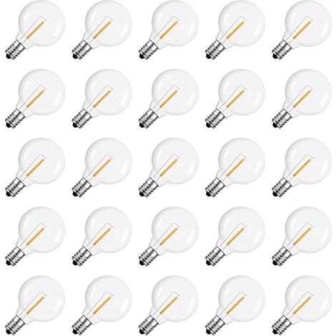 Lot de 25 ampoules LED G40 – 6 cm – Culot E12 – 0,6 W – Blanc chaud – Guirlandes extérieures (1/5)