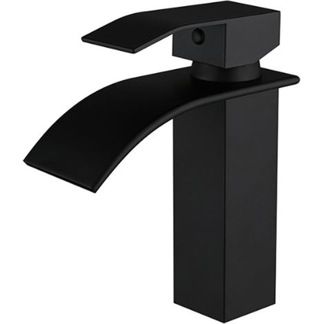 Robinet de lavabo mitigeur en laiton finition peinture noire – Design cascade – Hauteur 19cm – Économie d'eau jusqu'à 30% – Ideko (1/7)