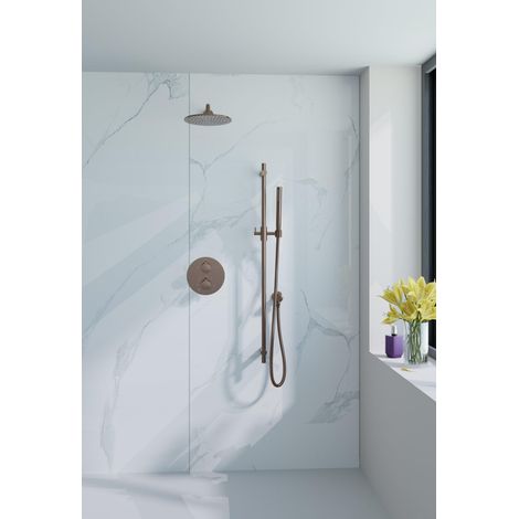 FugaFlow Eccelente Acces Ensemble de douche pluie encastré - rond - thermostatique - bras mural - barre coulissante - pomme de douche principale 25cm