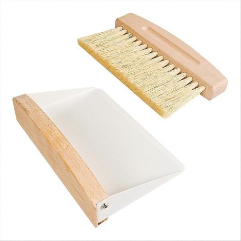 Petit ensemble pelle et balayette, mini balai à main et pelle, balayette en bois en forme de C pour la maison, bureau ou canapé (blanc). (1/5)
