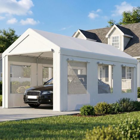 Tettoia/garage con protezione UV30+, altezza regolabile, 6 finestre e zanzariera, 3x6 m, bianca.