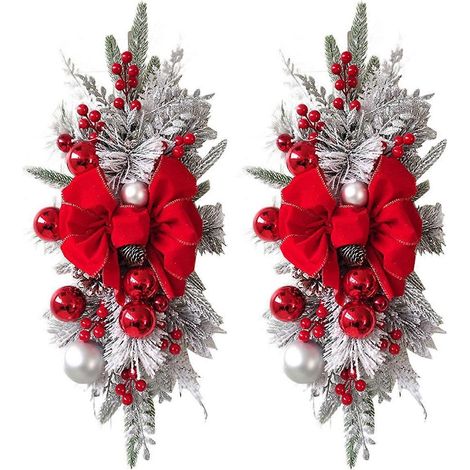 Cadeaux de Noël, décorations florales à l'entrée de l'escalier (rouge) (1/5)