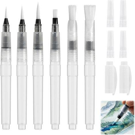 6 Pièces Pinceau Reservoir d'eau, Pinceaux à Eau, Pinceaux Nylon matériau, Tailles 15.5 cm, pour la Peinture en Voyage, Léger et Durable (1/5)