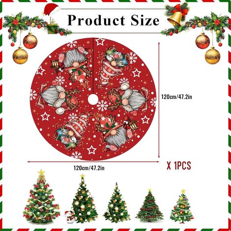 Gonna per albero di Natale da 120 cm, copri-piede rotondo rosso per albero con motivo a gnomo, tappeto per decorazioni natalizie (1/4)